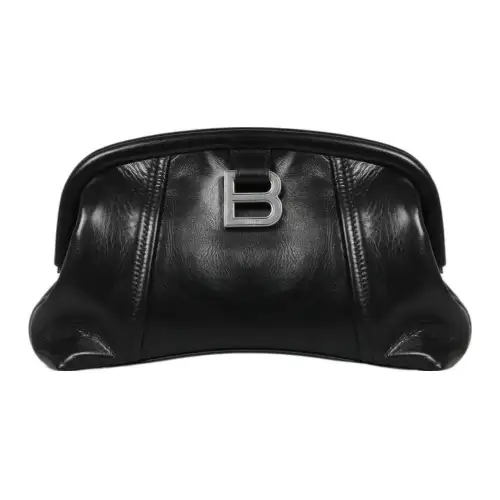Balenciaga Cow Leather Clutch Shoulder Bag Women's Black