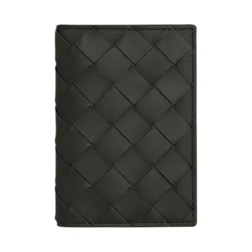 Bottega Veneta Intrecciato Calfskin Card Holder Men's Dark Green