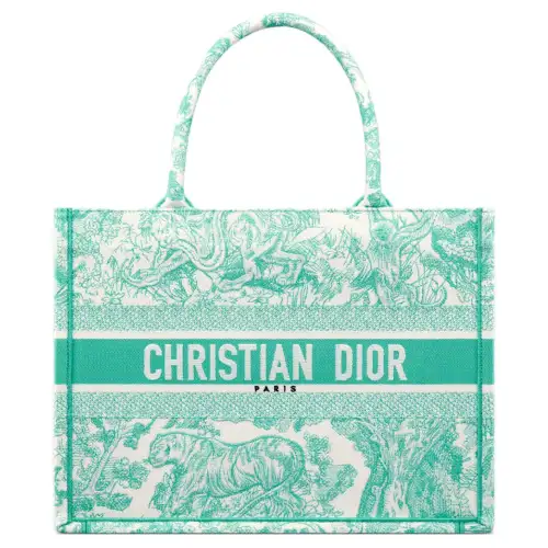 DIOR Embroidery Tote Bag, Shopping Bag, Handbag Medium Women's Green