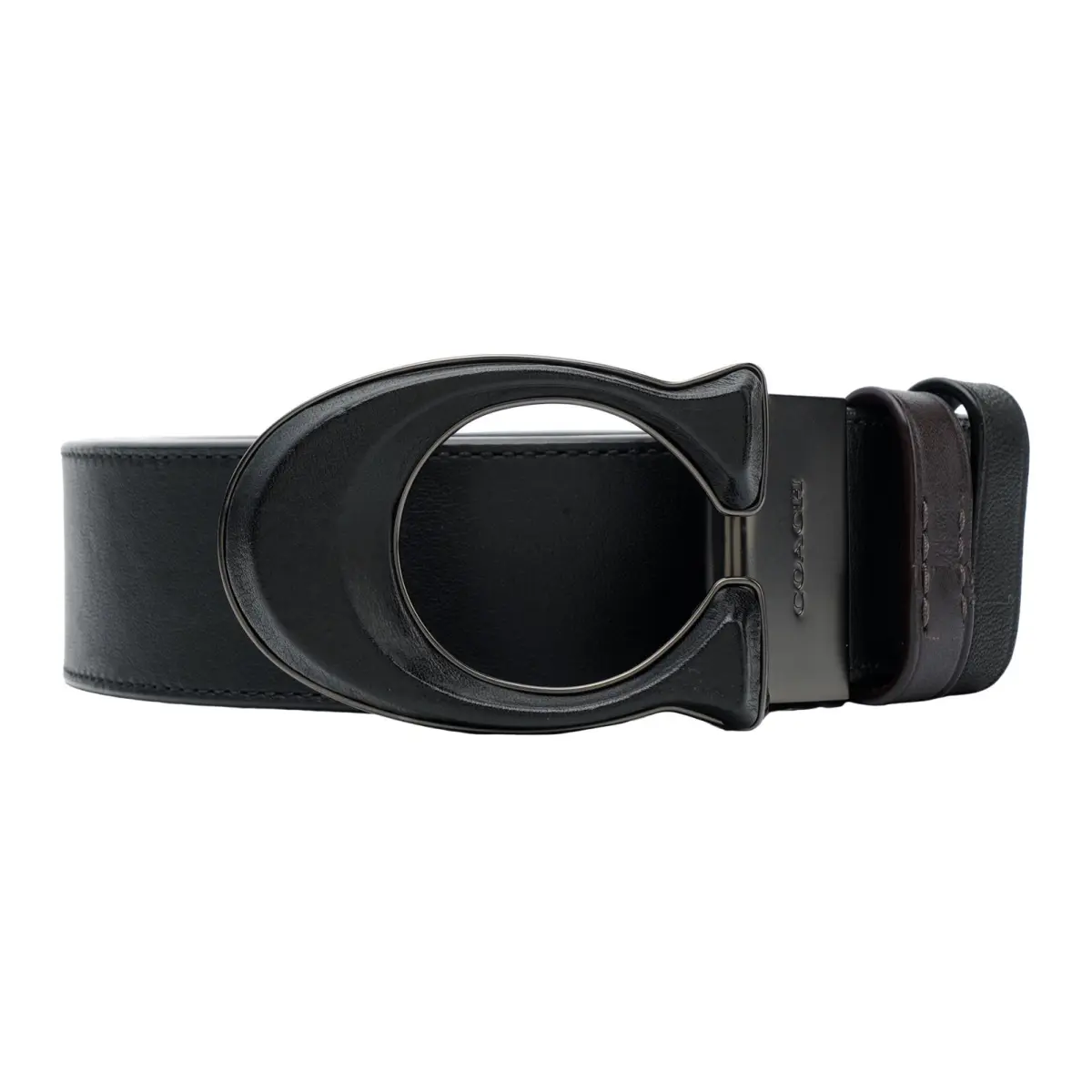 COACH Cow Leather Belts Men's Black Width 3.8cm