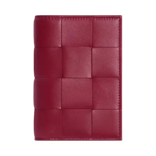 Bottega Veneta Lambskin Passport Holder Women's Dark Red