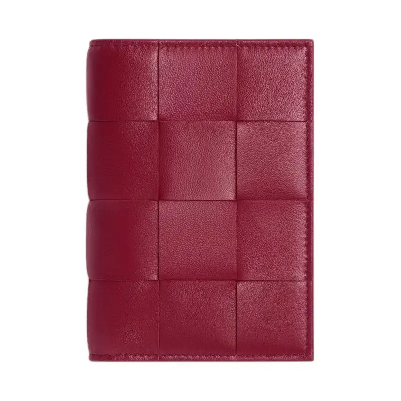 Bottega Veneta Lambskin Passport Holder Women's Dark Red