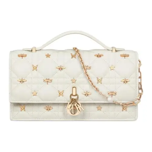 DIOR Latte Lambskin Portable Crossbody Bag, Shoulder Bag Mini Women's White