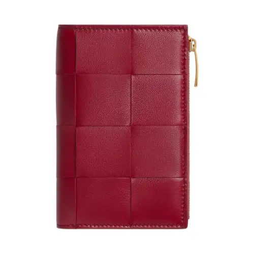 Bottega Veneta CASSETTE Lambskin Wallet Medium Women's Dark Red & Washable Pink