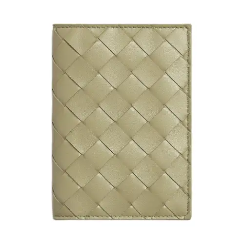 Bottega Veneta Lambskin Wallet, Passport Holder Women's Travertine With New Sage Green