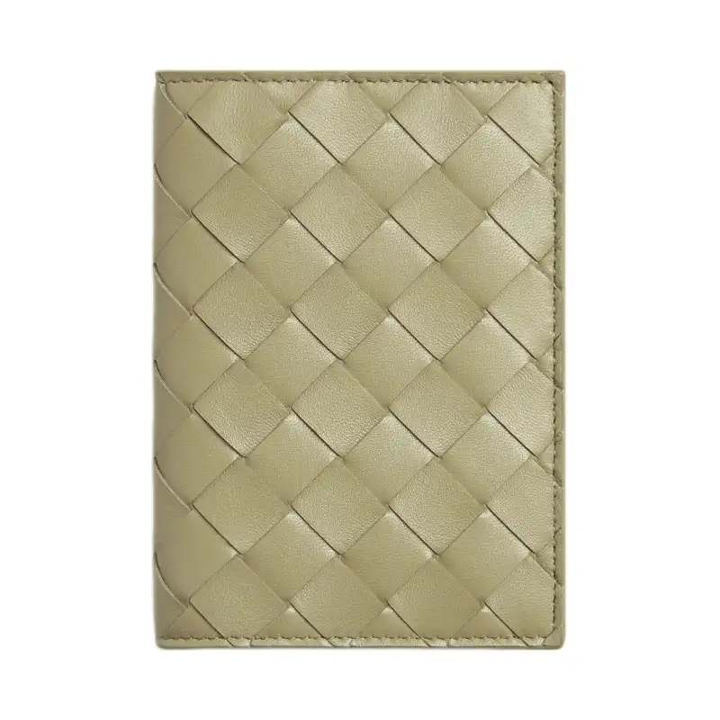 Bottega Veneta Lambskin Wallet, Passport Holder Women's Travertine With New Sage Green