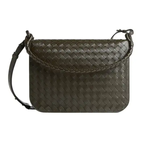 Bottega Veneta Calfskin Messenger Bag, Shoulder Bag, Crossbody Bag Men's Dark Brown