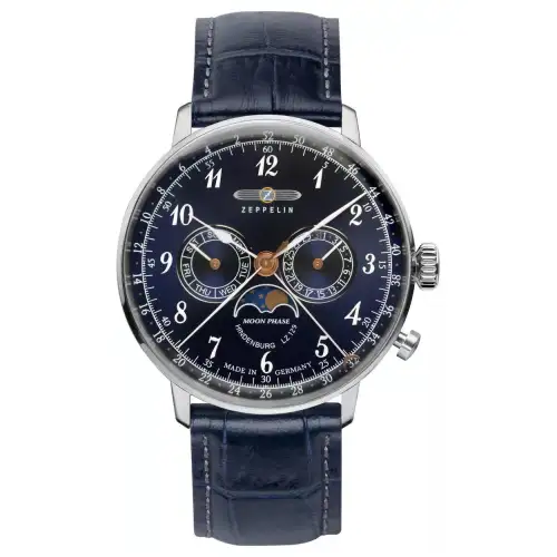 ZEPPELIN Quartz waterproof men's watch, blue dial, case stainless steel, watch strap, quartz mechanism, 30meter, 40mm