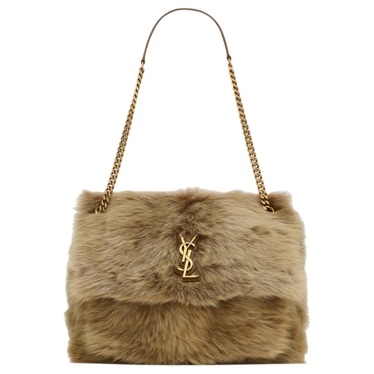 SAINT LAURENT Niki Shearling Handbag, Shoulder Bag Women's Mixed Red