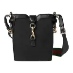 GUCCI Canvas With Leather Trim Bucket Bags Crossbody Bag, Shoulder Bag Mini Women's Black
