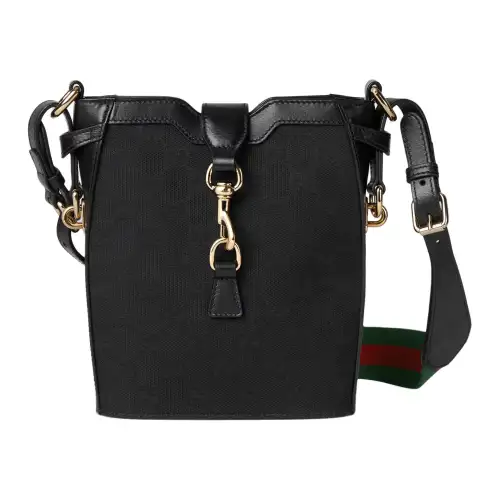 GUCCI Canvas With Leather Trim Bucket Bags Crossbody Bag, Shoulder Bag Mini Women's Black