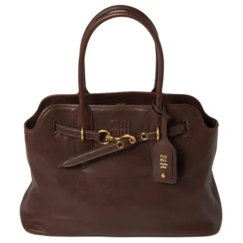 MIU MIU Miu Miu Aventure Embossed Letter Logo Detachable Shoulder Strap Shoulder Crossbody Bag Leather Handbag Women's Heather Wood