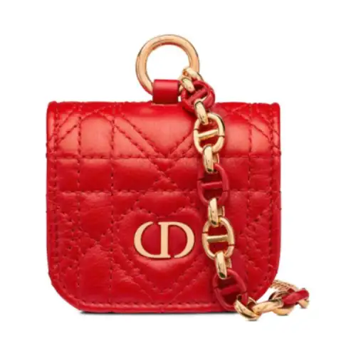 DIOR Cow Leather Earphone Case Women's Red