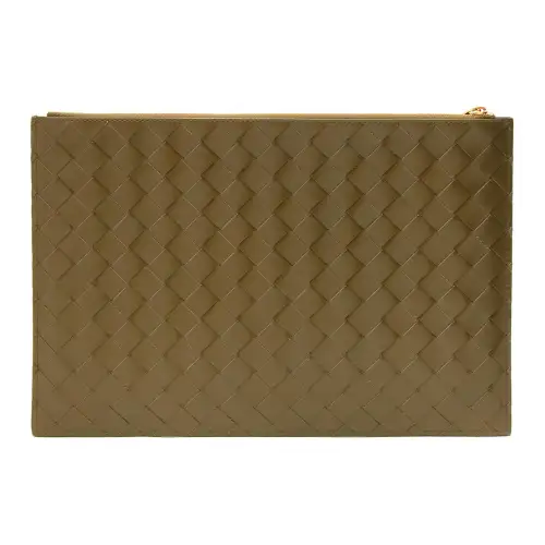 Bottega Veneta Calfskin Clutch Men's Khaki Green