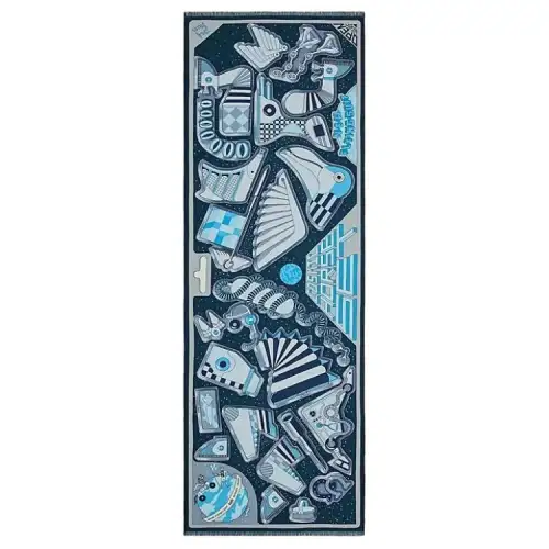 HERMES Patterned Print Cashmere Knit Scarves Men's Blue