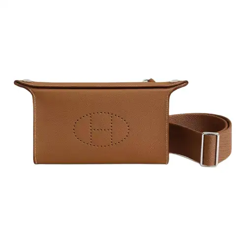 HERMES Videpoches Silver Tone Buckle Togo Calfskin Crossbody Bags Men's 37 Gold Brown