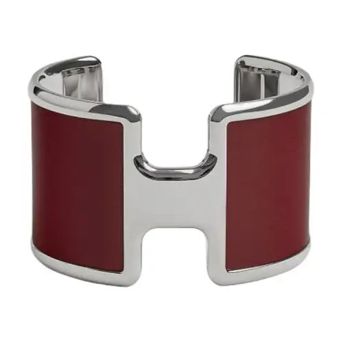 HERMES Palladium Plated Bangles Women's Red/Black