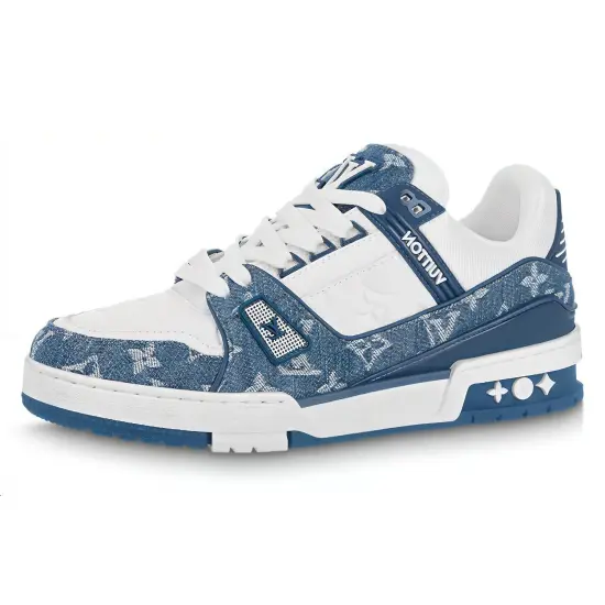 LOUIS VUITTON Lv Trainer Sneakers 'White With Blue Mesh Monogram' Women's