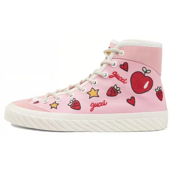 GUCCI Valentine's Day Collection Skateboard Shoes Women's High-Top White Pink