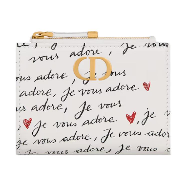 DIOR Dior Dioramour CD logo snap button closure bi-fold design calfskin wallet women's white 2024 Chinese Valentine's Day limited series