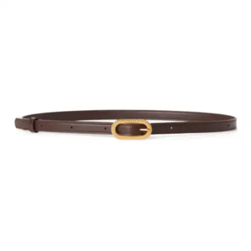 Loro Piana Gold Textured Pin Buckle Belt Cow Leather Belts Women's Chocolate Width 1.5cm