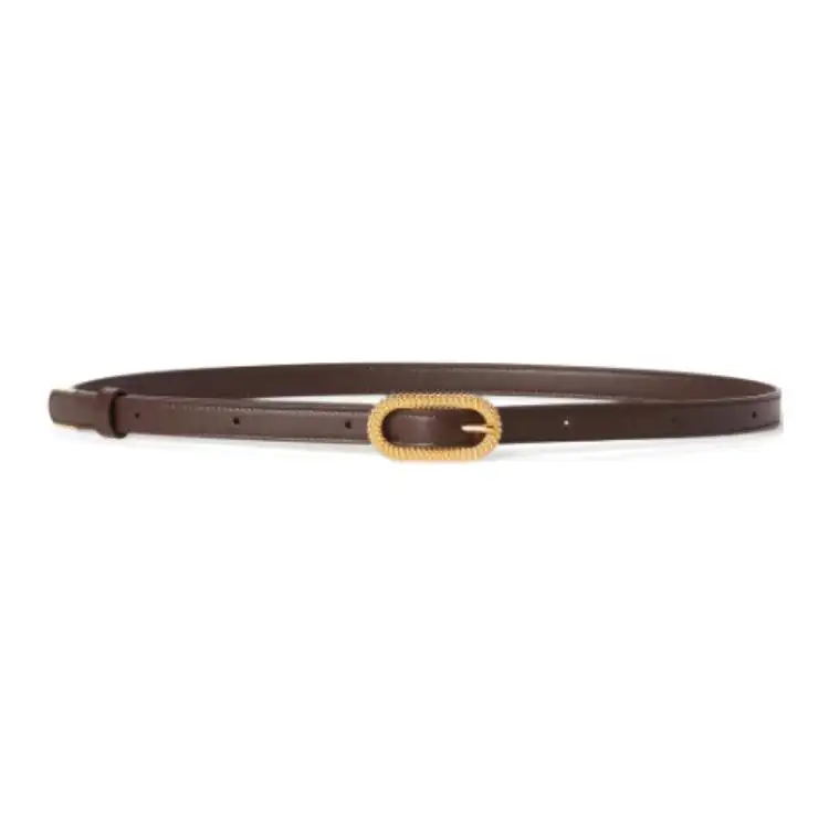 Loro Piana Gold Textured Pin Buckle Belt Cow Leather Belts Women's Chocolate Width 1.5cm