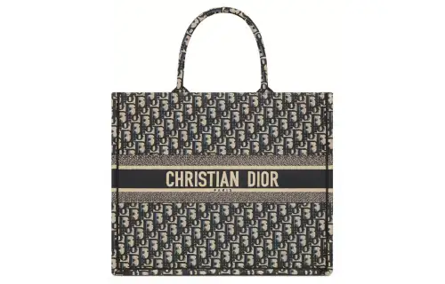 DIOR BookTote Canvas Handbag Large Women's Ecru & Blue