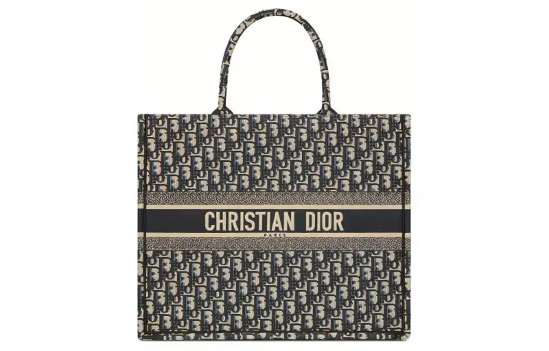 DIOR BookTote Canvas Handbag Large Women's Ecru & Blue