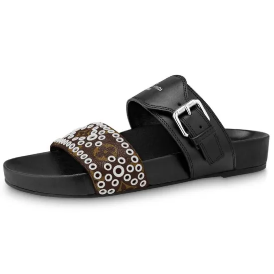 LOUIS VUITTON Bom Dia Slide Slippers Women's Black