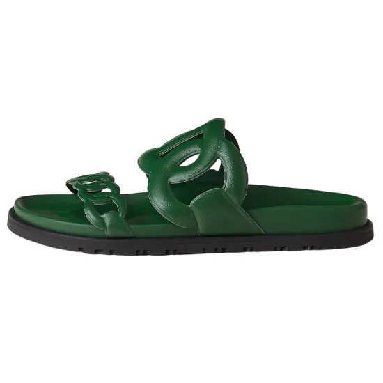HERMES Extra Stylish Sandals Women's Green