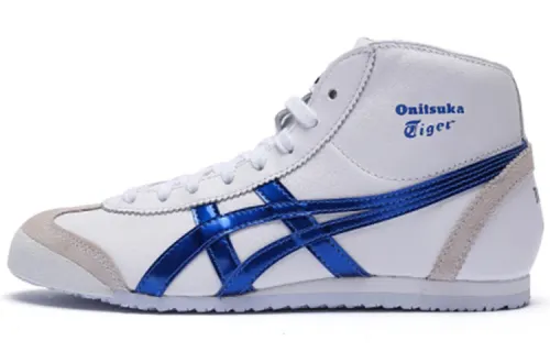 Onitsuka Tiger Mexico Mid Runner Comfortable Wear resistant And Lightweight High top Running Shoes Unisex White Blue