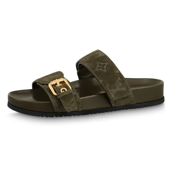 LOUIS VUITTON Bom Dia Abrasion Resistant Slide Slippers Women's Green