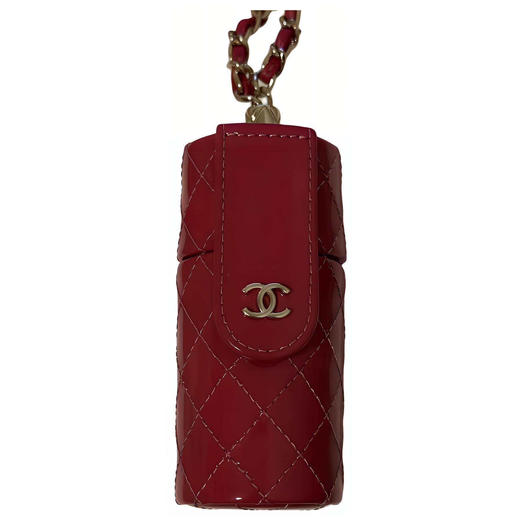 CHANEL Calf Patent Leather Necklace Pouch Women's Pink