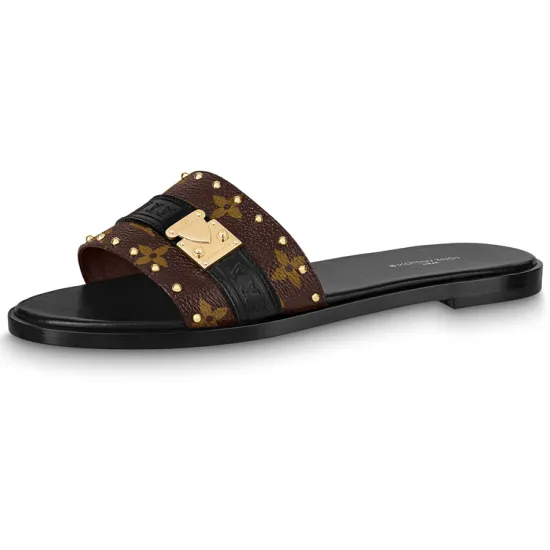 LOUIS VUITTON Lock It Slide Slippers Women's Brown