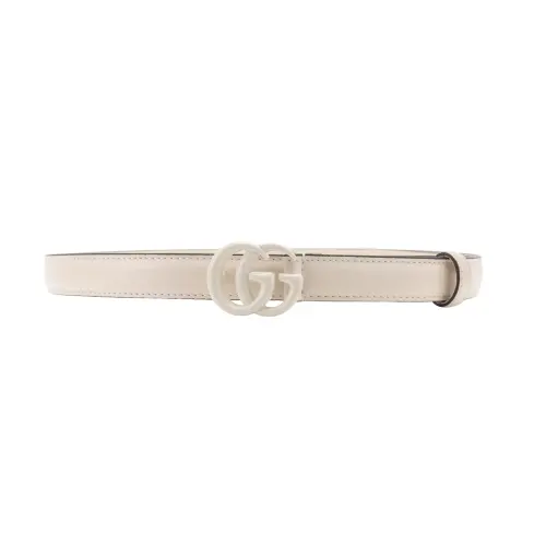 GUCCI Double G Monet Thin GG Leather Belts Women's White Width 2cm