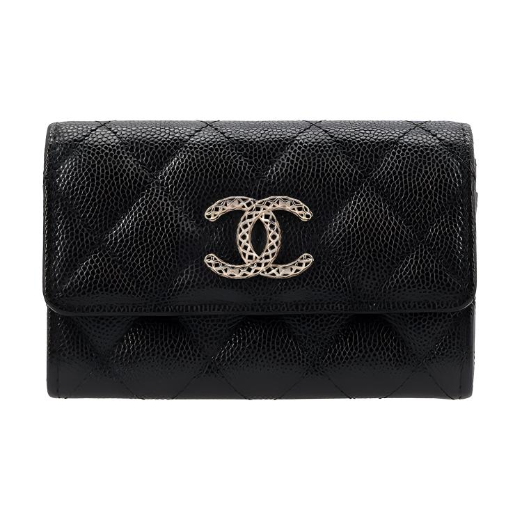 CHANEL Chanel, switch key with diamond pattern, leather black wallet, card holder, with your logo imprint