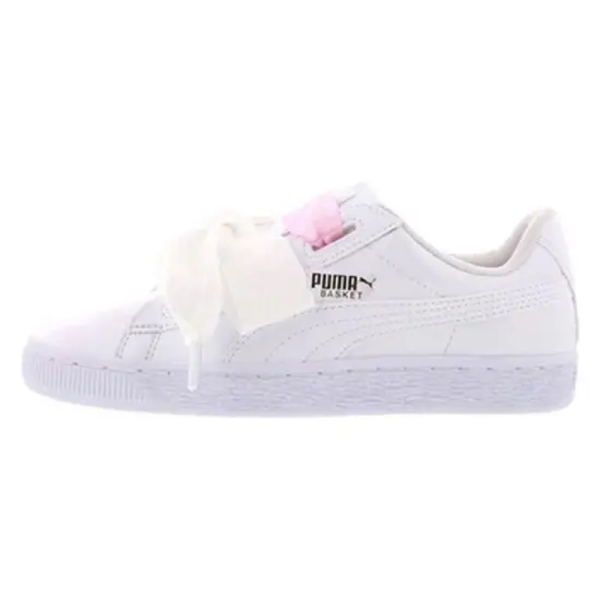 PUMA Basket Heart Patent Junior White Lace Up 'White Pink' Women's