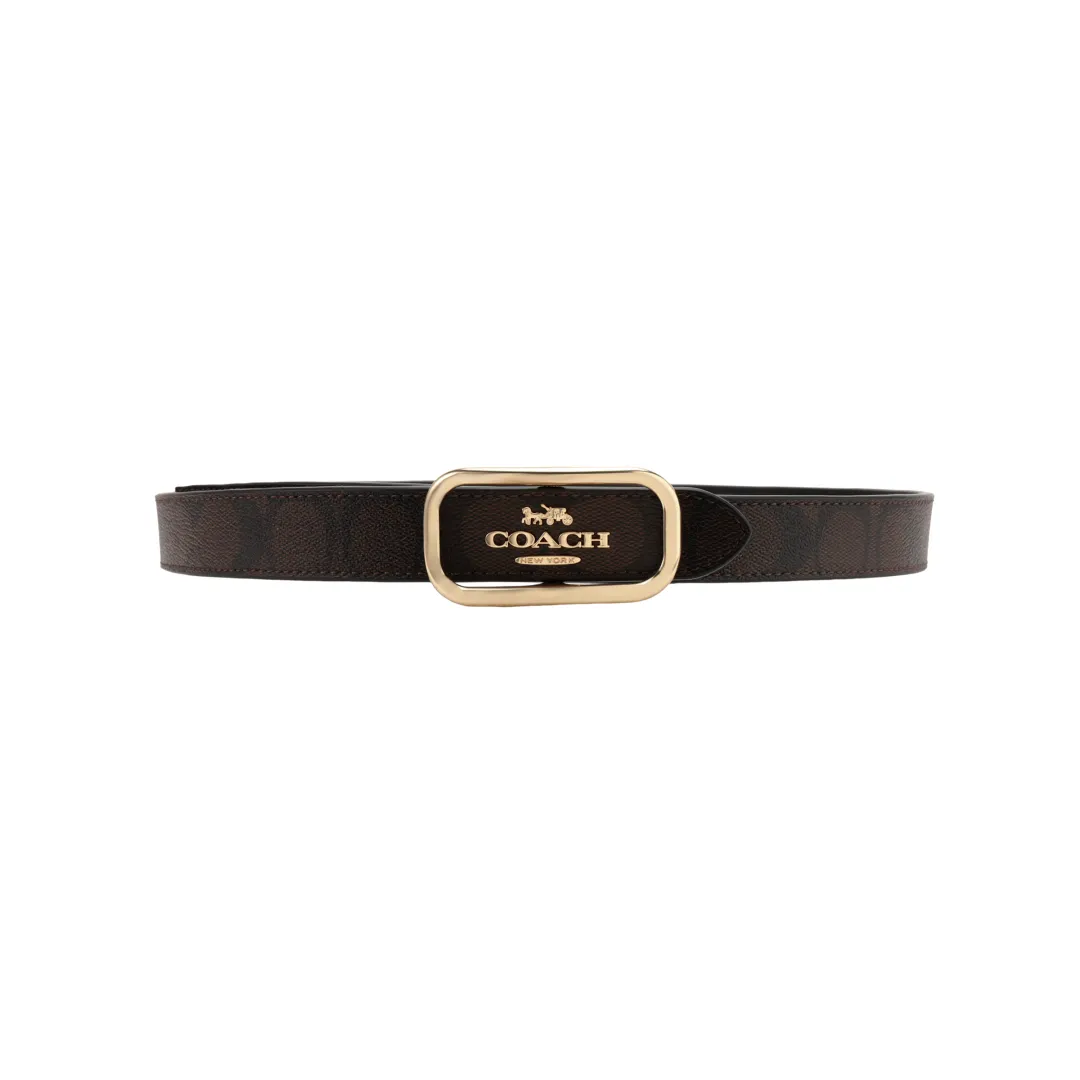 COACH Smooth Buckle Cow Leather, PU Artificial Leather Belts Women's Black Width 2.5cm