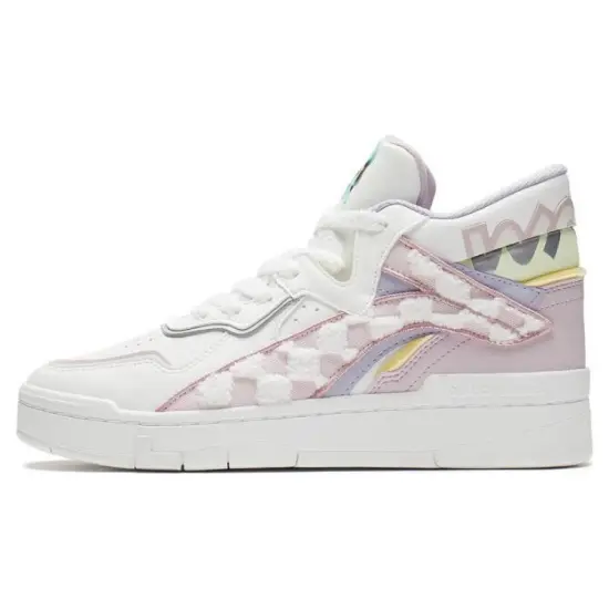 Disney x LiNing Wave Midprm Anti-Slip And Wear-Resistant Lightweight High-Top Skateboard Shoes Women's White Pink