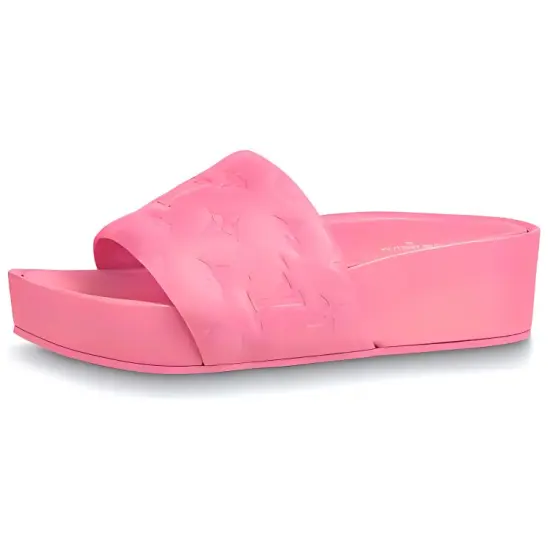 LOUIS VUITTON Jumbo Flatform Slide Slippers Women's Rose Red