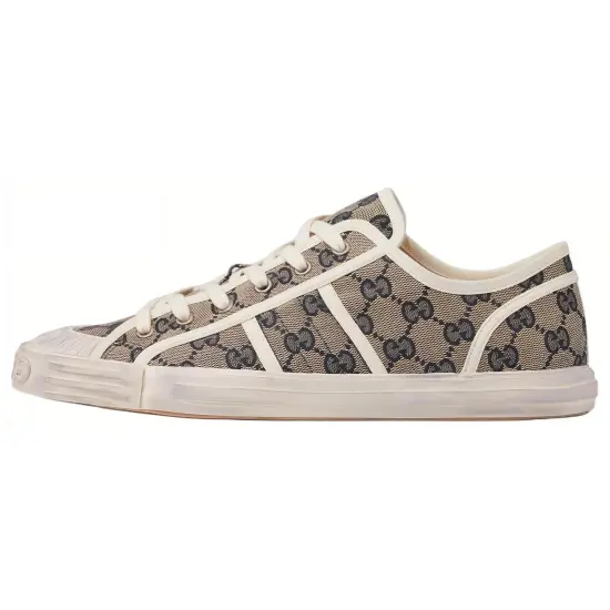 GUCCI Low Top Canvas Shoes Men's Beige Blue
