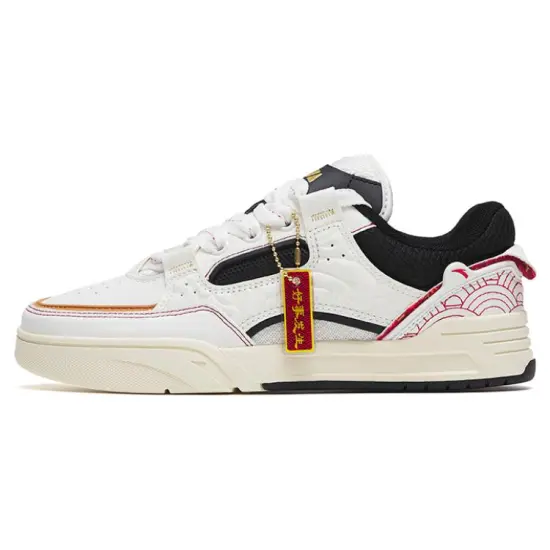 ANTA AOJIE Skateboard Shoes Men Low-Top Ivory White Black/Classic Red