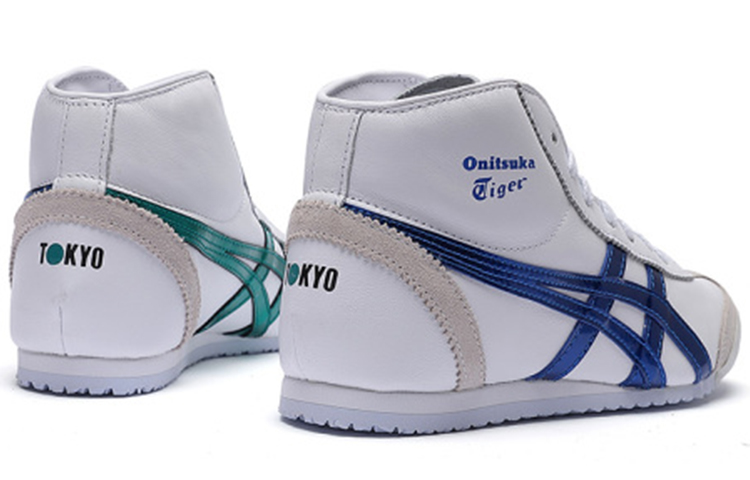 Onitsuka Tiger Mexico Mid Runner Comfortable Wear resistant And Lightweight High top Running Shoes Unisex White Blue