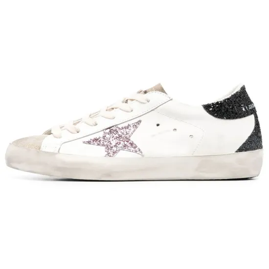 Golden Goose Super-Star White Black Cream Glitter Women's