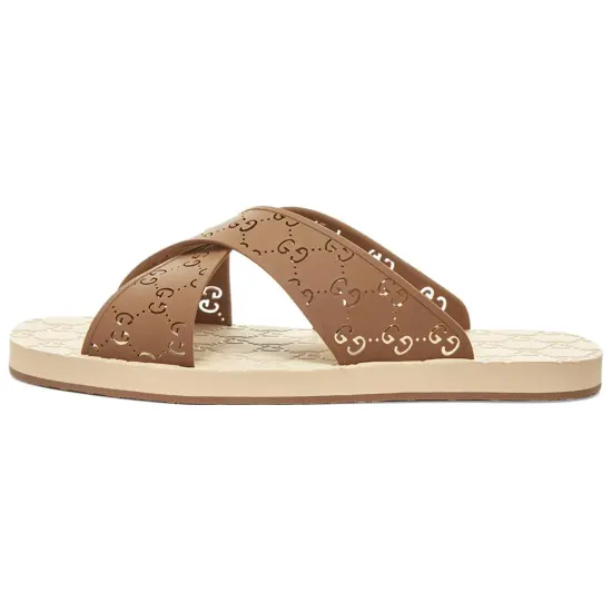 GUCCI GG Slide Slippers Men Brown