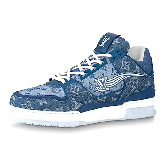 LOUIS VUITTON Trainer Ankle Sneakers 'Denim Monogram'