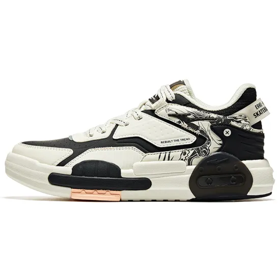Erke Skateboard Shoes Women's Low-Top Ivory/Jet Black