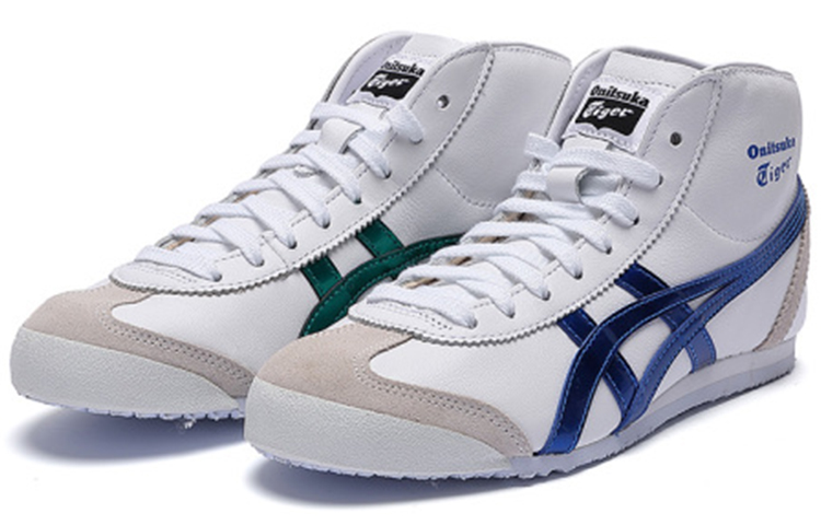 Onitsuka Tiger Mexico Mid Runner Comfortable Wear resistant And Lightweight High top Running Shoes Unisex White Blue