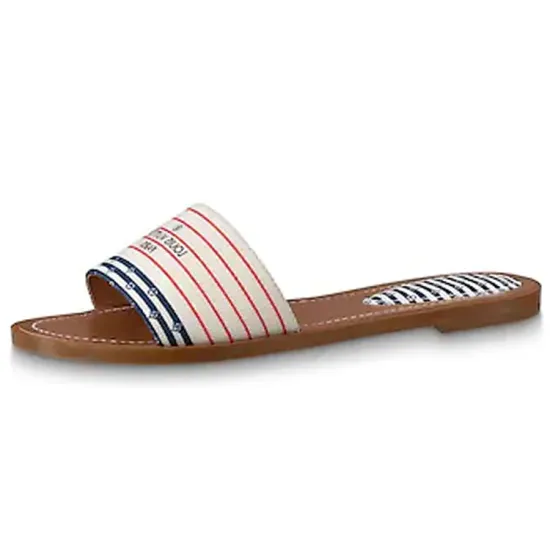 LOUIS VUITTON Lock It Slide Slippers Women's White Brown/Red Blue