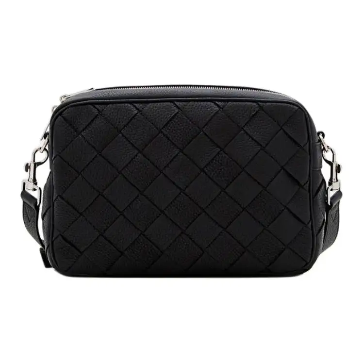 Bottega Veneta Intrecciato Grain Leather Camera Bag, Shoulder Bag, Crossbody Bag Medium Men's Black